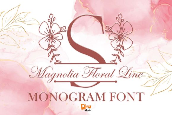 Magnolia Floral Line Monogram: A Delicate Decorative Font